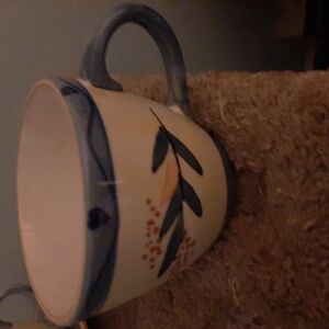 Floral Ceramic Mug with Blue Accents